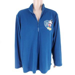 Disney Men Shirt Fleece Polyester Long Sleeves 1/3 Zip Mickey Mouse Blue XXG